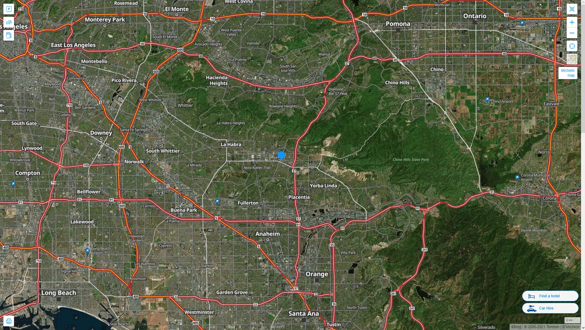 Brea California Highway and Road Map with Satellite View
